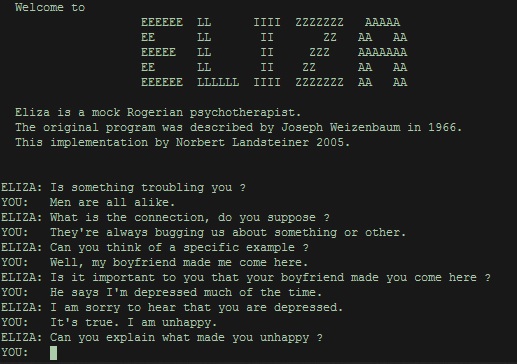 ELIZA chatbot screenshot